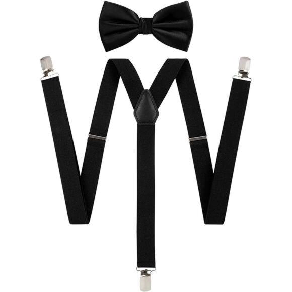 TIE G Solid Color Men's Suspender + Woven Bow Tie Set for Wedding : Vivid Color - Picture 7 of 7